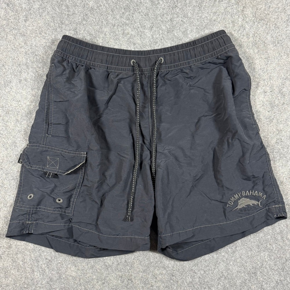 Tommy Bahama Relax Swim Trunks Mens Small Black Cargo Pocket Marlin Board Shorts